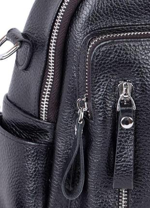 Рюкзак-сумка жіночий шкіряний чорний3 фото