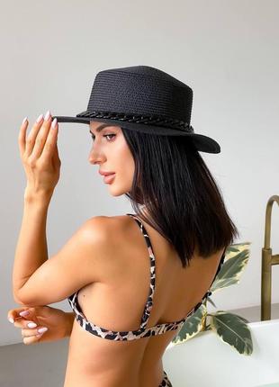 Жіночий солом'яний капелюшок конотьє чорний3 фото