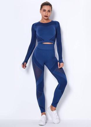 Жіночий фітнес костюм (легінси +рахар) синій1 фото