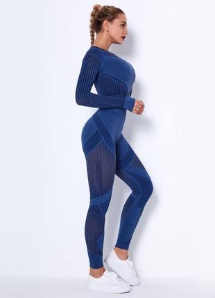Жіночий фітнес костюм (легінси +рахар) синій3 фото