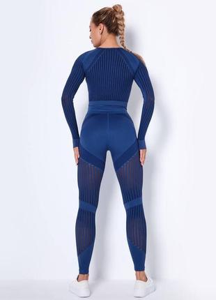 Жіночий фітнес костюм (легінси +рахар) синій4 фото