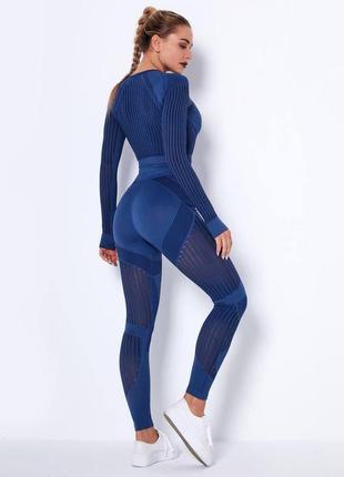 Жіночий фітнес костюм (легінси +рахар) синій5 фото