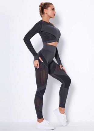 Жіночий фітнес костюм (легінси +рахар) графіт2 фото