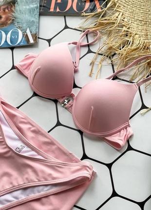 Жіночий роздільний рожевий купальник зі спідничкою4 фото