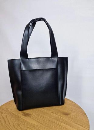 Жіноча чорна сумка-шопер еко-шкіра