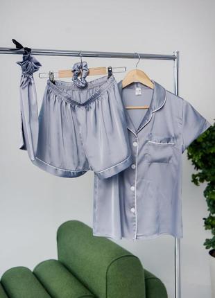 Женская пижама шелк  рубашка и шорты р.s,m,l1 фото