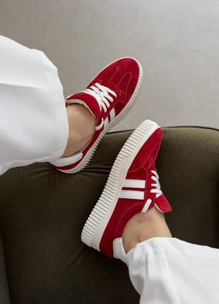 Кросівки кеди червоні натуральний замш шкіра адідас газель самба adidas gazelle samba