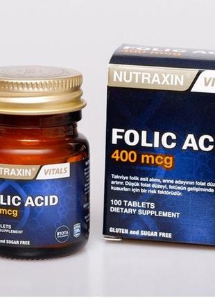 Фолієва кислота 400 мкг nutraxin, 100 таблеток