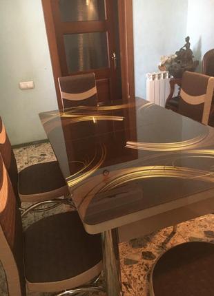 Стіл обідній скляний розсувний + 4 стільця,туреччина lotos-m2 фото