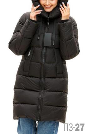 Зимова молодіжна подовжена жіноча куртка (полупальто) чорного ...