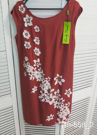 Жіноча літня лляна сукня в теракотовому кольорі розмір 486 фото