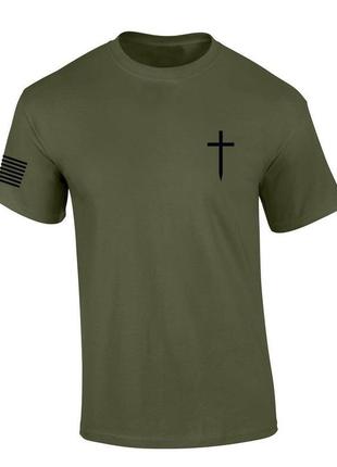 Футболка хакі stedman мілітарі us army faith cross crest хрест...