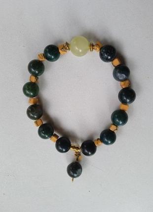 Браслет из натурального камня «зеленый бохо» из агата, яшмы и оникса5 фото