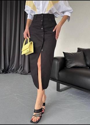 Длинная юбка с пуговицами джинс коттон1 фото