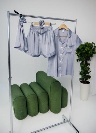 Женская пижама шелк  рубашка и шорты р.s,m,l7 фото