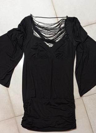 Коротке чорне плаття стрейч з красивою спинкою1 фото