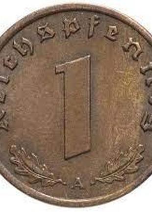 Монета "1 рейхспфенніг" 1938 рік, (а) бронза, третій рейх, vf-xf.