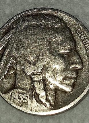 Монета "5 центів" 1935 року, індіанець, сша, vf+