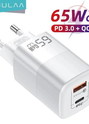 Зарядний пристрій kuulaa 65w gan quick charge 4.0 3.0 type c p...