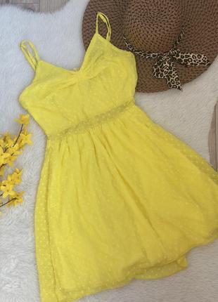 Платье мини в горошек 💛 желтое3 фото