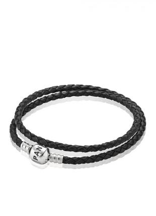 Женский кожаный двойной браслет, серебро 925