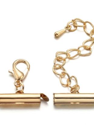 Концевики с застежкой и цепочкой  для браслетов,  цвет золото 40  мм - 1 пара1 фото