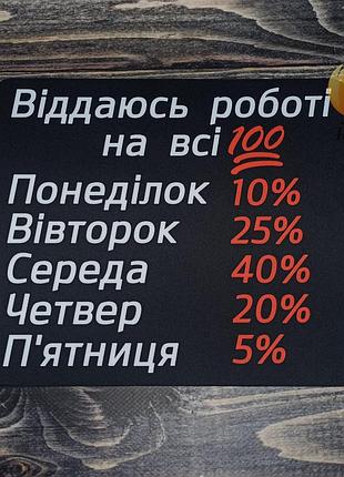 Килимок для миші “віддаюсь роботі на всі 100” — з гумором, 24×20 см