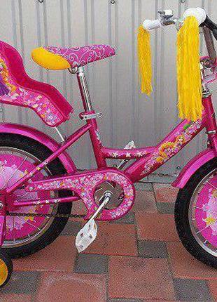 Дитячий велосипед azimut girls 14" із сидінням для ляльок, рож...