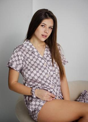 Женская пижама шелк сатин рубашка и шорты р.s,m,l2 фото