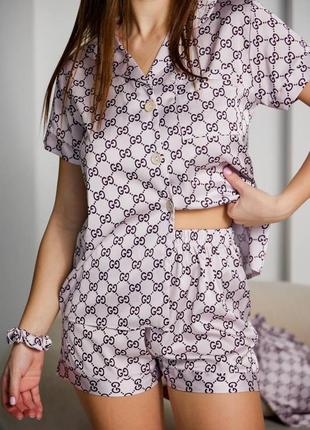 Женская пижама шелк сатин рубашка и шорты р.s,m,l4 фото