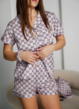 Женская пижама шелк сатин рубашка и шорты р.s,m,l3 фото