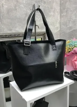 Черная – с логотипом - стильная большая сумка, дорогой турецкий материал2 фото