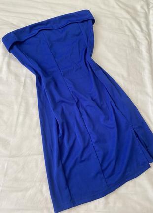 Синее платье с разрезом1 фото