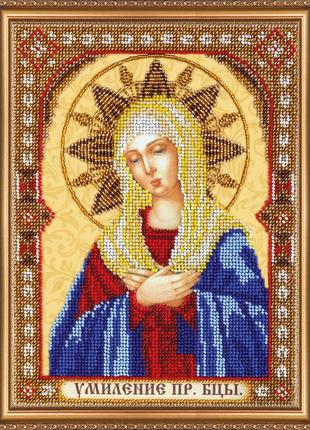 Набор для вышивки бисером натуральном холсте образ икона умиление богородица частичная вышивка 19x25 см