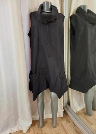 Асимметричное с карманами и хомутом платье 👗 туника большого размера