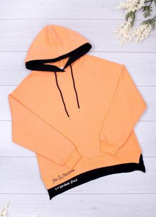 Стильна помаранчева спортивна кофта з капюшоном худі на флісі тепла