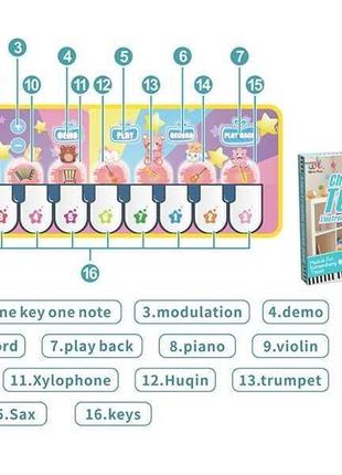 Коврик музыкальный 118-14 пианино, звуки инструментов, ноты, мелодии, функция записи