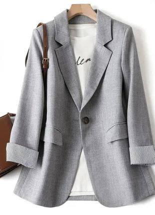 Серый пиджак из смеси льна1 фото