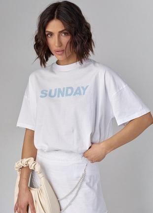 Хлопковая базовая женская футболка oversize с надписью sunday1 фото