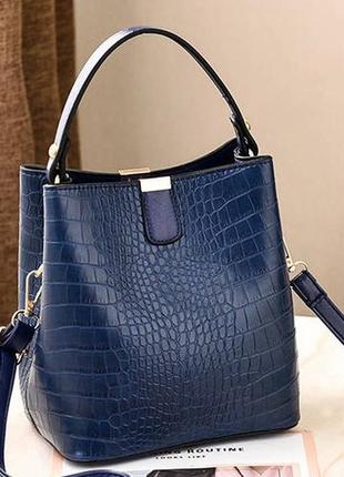 Женская небольшая сумка рептилия синий1 фото