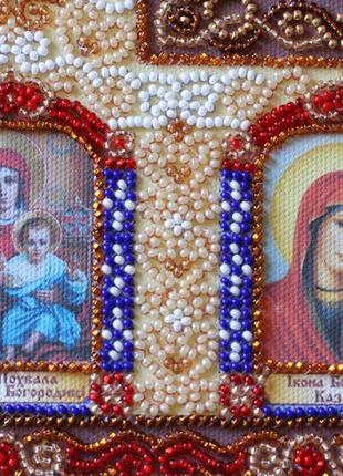 Набор для вышивки бисером на натуральном холсте икона молитва за семью частичная вышивка 30x38 см5 фото