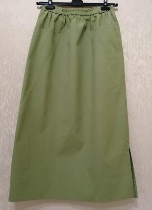 Красивая миди юбка плотного хлопка цвета травы2 фото