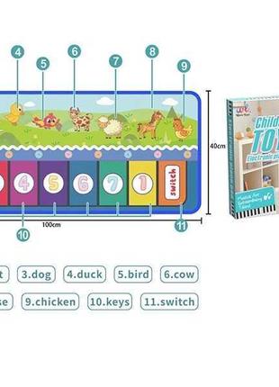 Коврик музыкальный 118-13 пианино, звуки животных, ноты, мелодии, в коробке