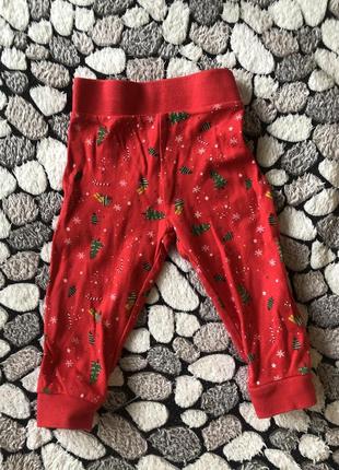 Новогодние рождественские брюки красные с елками mini club 9-12 месяцев до 80 см роста ребенка