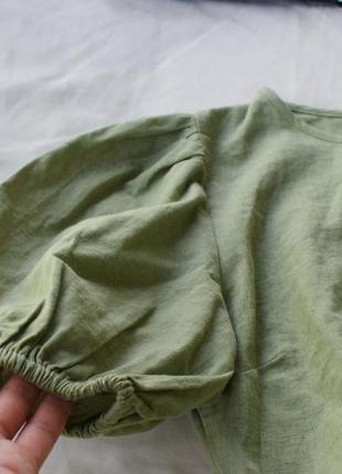 Брендова сукня у складі льон в оливковому відтінку від plt7 фото