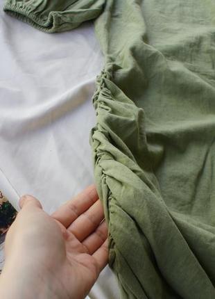 Брендова сукня у складі льон в оливковому відтінку від plt8 фото