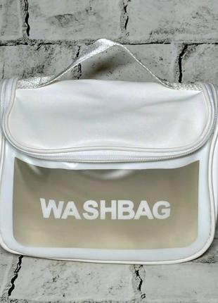 Косметичка женская сумка органайзер для косметики экокожа washbag белая 22х16х12 см