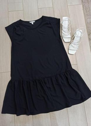 Плаття сукня міні, чорний колір, спущений рукав, волан по низу,  h&m8 фото