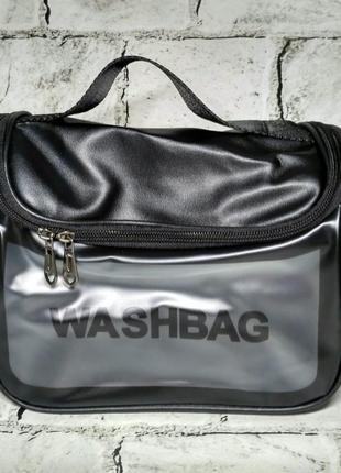 Косметичка женская сумка органайзер для косметики экокожа washbag черная 22х16х12 см