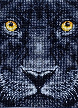 Набор для вышивки бисером "взгляд черной пантеры" савана,львица,кот,милый,полная выкладка,чехия,40х40 см1 фото
